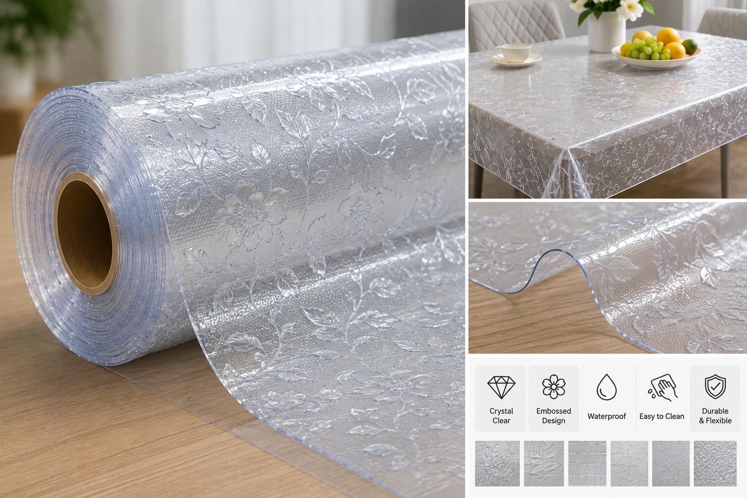 Embossed flexible PVC sheet with textured surface