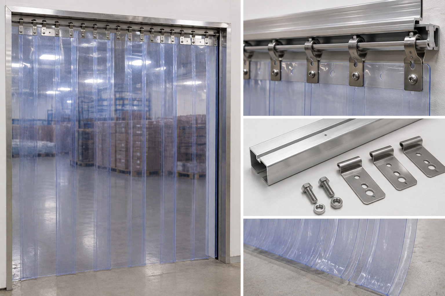 PVC strip curtain hanging hardware and mounting system
