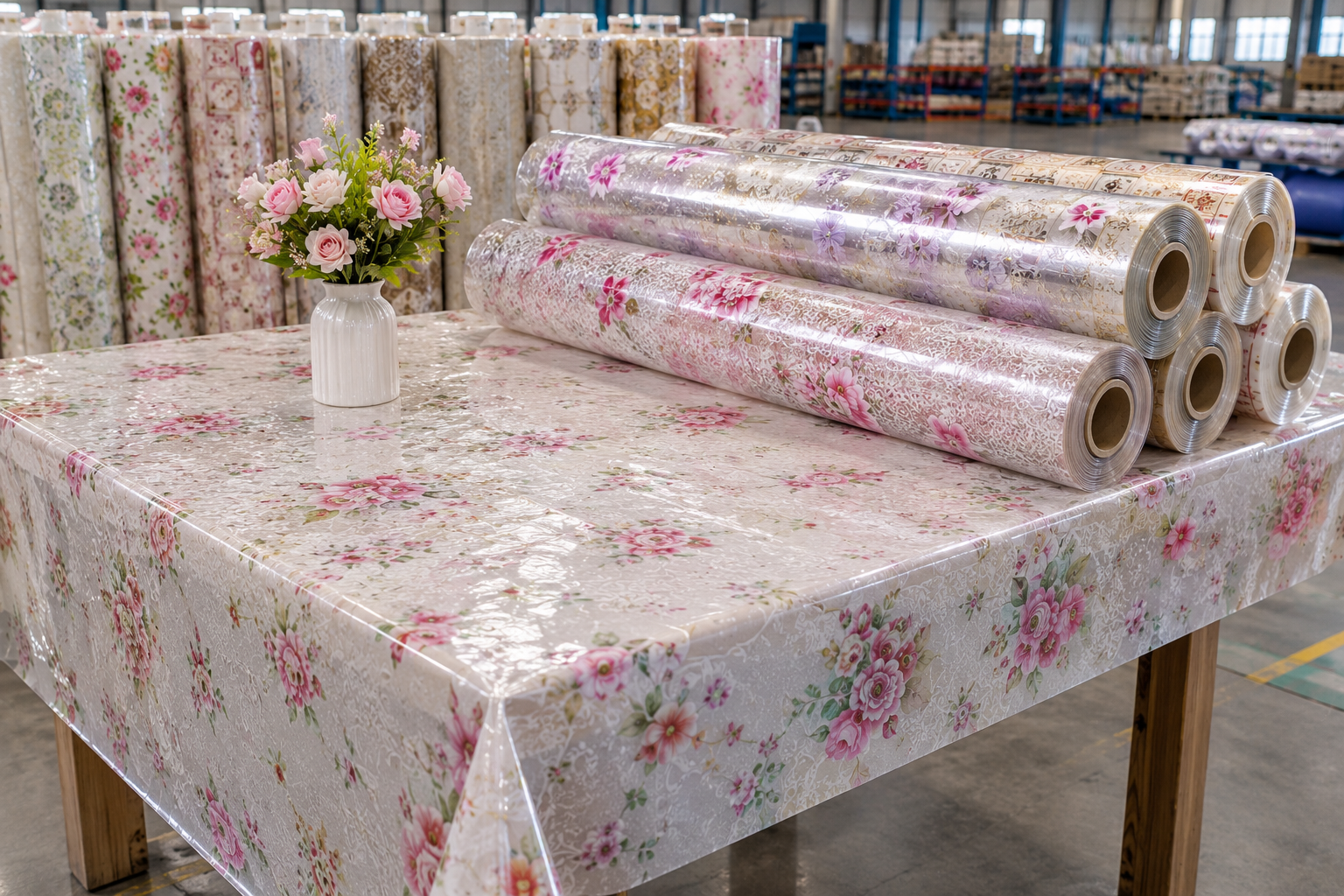 PVC crystal sheets, embossed table covers and printed PVC tablecloth products
